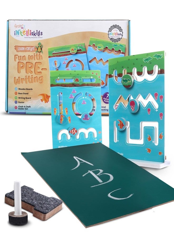 FIRSTCRY INTELLISKILLS لوحة خشبية فاخرة من إنتليس سكيلز، 3 في 1، للكتابة التمهيدية، وتتبع الأنماط، ومطابقة الحيوانات، لوحة تعليمية للكتابة والتعلم في مرحلة ما قبل المدرسة، مع قاعدة، وطباشير، وحامل طباشير، وممسحة، هدية مثالية لأعياد الميلاد، مناسبة للأطفال من عمر سنتين فما فوق. - Image 1